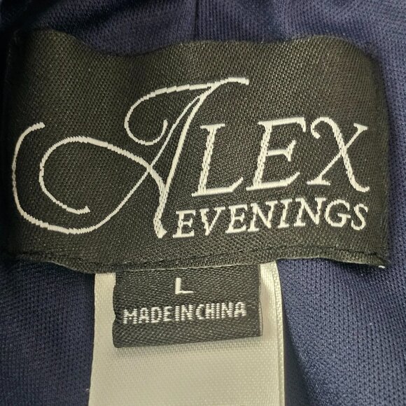 Alex Evenings Blouse Pants Set Women Dark Navy Tiered Hem Round Neck Floral - Picture 7 of 16